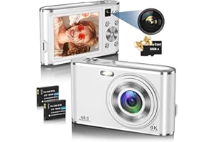 HICSHON Appareil Photo Numérique Compact 4K Autofocus avec Carte SD 32G Double caméra Avant et arrière, HD 48MP avec Grand écran 2.8", Zoom numérique 16X, pour Les débutants (Blanche)