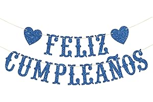 MERRSHIN Feliz Cumpleaños Banner - Boy Girl Kid Adult Spanish Happy Birthday Party Garland Supplies - Fiesta Birthday Anniversary Party Decorations - Blue Glitter