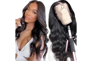 GSOROEL Echthaar Perücke Body Wave Human Hair Wig 13x6 Lace Front Wig Glatt Echthaar Perücke für Damen Schwarz Perücken 100% Brasilianisches Echthaar Perücken mit Babyhaar 150% Dichte 20 Inch