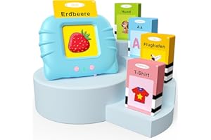 GUYUCOM Lernspielzeug für Kinder ab 1 2 3 4 5 6 Jahr, 112 Blätter Lernkarteikarten 224 Wörter hörbar, Vorschule Geschenk Spielzeug für Mädchen Jungen (Blau)
