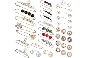 Amaxiu 35 Pezzi Spilla di Perle, Senza Cucire Pantaloni Stringivita Maglione Scialle Cappello Clip Spille per Scollatura Spille da balia Spille per Camicia da Donna Spilla Bottoni Vita Pantaloni