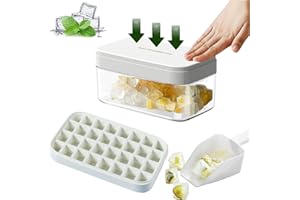 BAYUYI Bac a Glacons Pressé Plaque de Presse, Bac à glaçons pour congélateur, 32 Glaçons, Bac à Glaçons Facile à Détacher, avec pelle à glace pour congélateur whisky, boissons, cocktails, fruits.