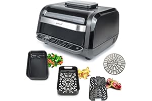 Korona 46160 - Griglia multifunzione 8 in 1, friggitrice ad aria calda, forno, pizza, funzione arrosto, barbecue, quattro livelli di cottura, con griglia, cestello e pentola, facile da pulire