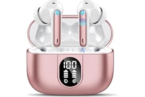 Csasan Ecouteurs Bluetooth sans Fil, Écouteurs Bluetooth 5.3 Stéréo Immersif avec 4 ENC Mic, 40H Oreillette Bluetooth avec Écran LED, IP7 Étanche Casque Bluetooth Contrôle Tactile Rose