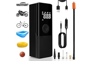 DINGBLUE Electric Cordless Tyre Inflator, 150PSI 6000mAh USB Rechargeable Tyre Inflator, Portable Digital Tyre Inflator with LED Ligh, 12v DC Adapter, Fast Inflation & LED Light for Car Motorcycle Ball Bike