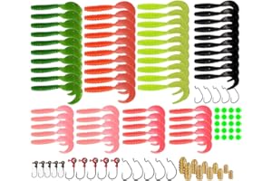 AULYUN Señuelos de Vinilo con Cabezas Plomada y Anzuelos, Kit de 110 Piezas, Señuelos de Pesca con Accesorios de Pesca
