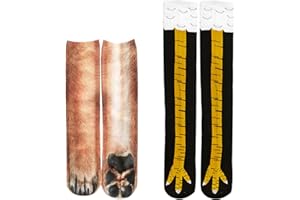 FUIPVGI 2 pares de calcetines de patas de pollo, calcetines de pata de perro, regalos divertidos para mujeres y hombres, bonitos calcetines estampados de animales de dibujos animados 3D para fiestas