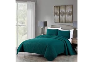 Chezmoi Collection Austin 3-Piece Bedspread Set, Microfiber, Teal, King