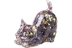 DOZYLIVE Amethyst Crystal Cat Figurine 1.6” Hand-Carved Gemstone Cat Statue, Purple Crystal Cat Ornament for Mother's Day, Healing Crystals Cat for Good Luck, Gifts for Cat Lovers Cute Cat Decor for Home, Desk