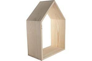 WooDeeDoo Large Wooden House Shaped Wall Shelf 25 x 13 x 35 cm Open Back Pine Display Unit for Nursery Kids Room Bedroom Wall Storage DIY Craft Shelf Unpainted Natural Wood Wall Mounted Box