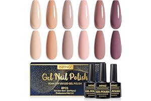 INPING Smalto Semipermanente Nude, 6 Colori Rosa Beige Nudo Marrone Smalti Semipermanenti per Unghie Soak-Off UV Smalto Unghie per Nail Art Femminile DIY, 8ML