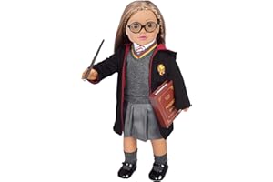 ebuddy Hermione Granger- Inspired Doll Clothes Shoes for American Girl Dolls: 10pc Hogwarts-Uniform Set with Imitate Magic Book