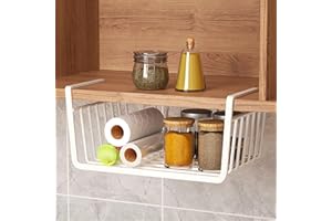 COITROZR Cesto sospeso da cucina, da appendere, in metallo, sotto l'armadio, per scrivania, bagno, dispensa, bianco, 36 x 25 x 14 cm