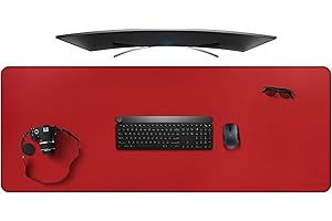 ZORESYN Tappetino per mouse da gaming - Sottomano da Ufficio - 1600x600x2mm - Bordi cuciti, Base in Antiscivolo, Superficie in pelle PU, Adatto a Tastiere e Mouse, Computer e Portatili - Rosso