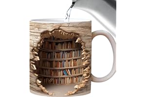 SPHERETRON Buch Keramik Kaffeetasse,3D Bücherregal Tasse,Bibliothek BüCherregal Reisebecher,Bibliothek BüCherregal Tasse,Teebecher Milchbecher Lustige Kaffeetassen Keramikbecher für Geschenke(Beige)
