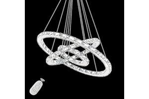 YRHome 96 W LED Cristallo Design Lampada da Soffitto a Sospensione Dimmerabile Regolabile in Altezza - Lampadario Moderno Tre Anelli per Sala da Pranzo e Soggiorno