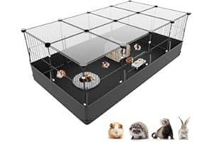Aystkniet Cage pour Lapins et cochons d'Inde avec Couvercle et revêtement de Sol imperméable - 122CM x 60CM x 40CM Cage pour Petits Animaux avec Triple mesures de sécurité et Crochets en Un clic