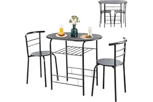 GIANTEX Set di 3 Pezzi da Giardino, Set Tavolo e Sedie, Tavolo con 2 Sedie, Set Mobili da Esterno, Ideale per Cucina, Balcone, Caffetteria, Giardino e Terrazza, Moderno (Nero)