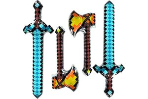 VESMIGA Stocking Fillers Kids, Inflatable Swords Toys Blow up Sword Pixel Diamond Pirate Party Favors, Christmas Secret Santa Gift Halloween Carnival Cosplay Birthday (2 Axes + 2 Swords )