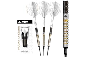 Mission Darts D0863 Brett Claydon | 21 g 90% tungsteno dritto Barrel Pro Player punta morbida set di freccette bianco e oro