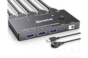 AOOCOO KVM-Switch 1 Monitor 2 Computer 4K@144Hz 8K@60Hz, HDMI USB3.0 KVM-Switches mit 3 USB 3.0-Anschlüssen, kabelgebundener Fernbedienung, Netzteil und USB 3.0-Kabeln im Lieferumfang enthalten