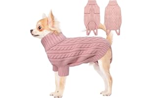 LiebeDD Dog Jumpers XS Christmas Dog Jumper for Puppy Small Medium Large Dogs, Knitted Dog Fleece Jumper Dog Christmas Outfit Sweater Clothes Winter Warm Dog Coat with Harness Hole, Pink, XS