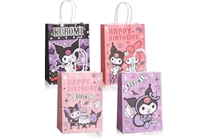 SYSYSYYASNL Pack of 12 Birthday Party Supplies Goodie Gift Bags, Candy Bags with 4 Different Types, Birthday Gift Paper Bags with One Handle, Cartoon Theme for Kids Girls Boys Party Decorations