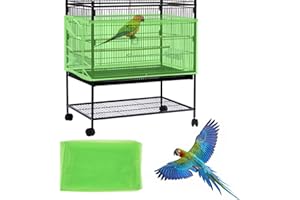 Daoeny Large Bird Cage Cover, Bird Cage Seed Catcher, Adjustable Soft Airy Nylon Mesh Net, Birdcage Cover Skirt Seed Guard for Parrot Parakeet Macaw African Round Square Cages (Green)