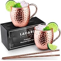 LACARI Moscow Mule Becher – Unschlagbares Set aus [2X] Kupferbecher & [2X] Strohhalme – [470ml] Fassungsvolumen - Kupfer…