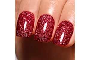 Firedeep Smalto Gel Rosso Natale, 16ml Smalto Gel Rosso Natale Glitterato Uv/Led Soak Off Per Capodanno Inverno