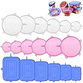 12 Pcs Round Silicone Stretch Lids and 6 Pcs Rectangular Silicone Lids Food Covers, Reusable Silicone Lids, Different Sizes, 