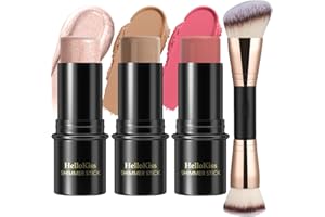 HILARECO 3 Pcs Kit de maquillage crème contour stick,nuances avec Highlighter & Bronzer & Blush,pour sculpter les joues, finition imperméable, mate et rosée (Fair-Light,#03+#09+#12)