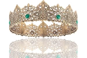 LEEMASING King Men Gold Tiara Corona Imperiale Medievale Fascia Cristallo Concorso Costumi per Matrimonio Halloween Faire Compleanno