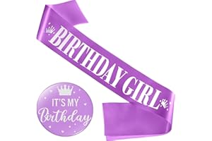 Yaomiao Birthday Sash for Women Birthday Girl Sash Party Decorations and It's My Button Glittery Metal Pin Its My Pin Badge for Party Decoration(Purple)