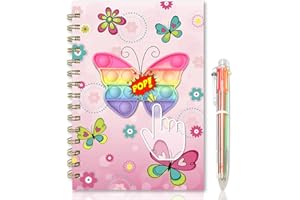 GINMLYDA Pop Secret Diary for Girls with Pen, 8.25x5.7 Inches 160 Pages Butterfly Fidget Kids Notebook and Pen Set for Girls Birthday Presents A5 Spiral Kids Journal for Girls Gifts 6-12 Year Old