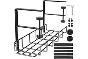 REFLYING Plateau de Gestion des Câbles sous Le Bureau, Gestion des Fils Pas de Perçage, Pince à Bras Long Réglable, Chemin de Câbles Robuste, Convient à la Plupart des Bureaux, Noir, 1 Paquet