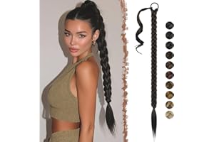 FESHFEN Extensiones de Pelo Coleta Trenzada, 65 cm Marrón Negro Coleta Postiza de pelo Larga para Mujeres Envolvente Ponytail Extensiones de Cola de Caballo Sintético para la Fiesta Diaria