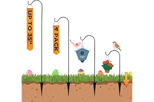 NATURES DISTRIBUTING Shepherds Hooks for Outdoor - Set of 4 Adjustable Garden Poles for Bird Feeders, Solar Lanterns, Wind Chimes and Hanging Plants - Ground Stakes For Perfect Outdoor Landscape Decorations