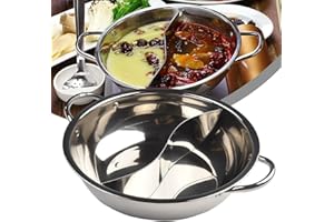 HEIBTENY Hotpot en deux parties, casserole double divisée, batterie de cuisine en acier inoxydable, compatible avec hot-pot, pour dîner en famille/fête entre amis (28 cm)