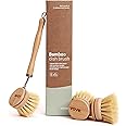 Vove | Bamboo Dish Brush | Long Lasting Brush with 3 Replacement Heads | Natural Bristle | Eco-Friendly | Wooden Dish Brush for Washing and Cleaning Pot Pan Dish Bowl