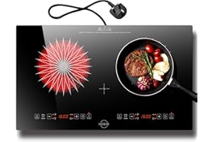 HOBSIR HOB Double Ceramic Hob, 3200W Plug in Electric Hob 60cm Built-in Cooktops with 2 Burners, 9 Power Levels, Timer, Safety Lock & Sensor Touch Control, 220-240V
