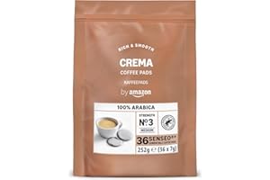 by Amazon Monodosis de Café Crema 100% Arábica, Aptas para Cafeteras Senseo, 36 Unidades (1 Paquete de 36), Certificadas por Rainforest Alliance