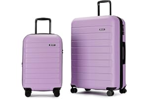 GinzaTravel Valigia rigida con ruote girevoli e serratura a combinazione, leggera, in ABS, Viola chiaro, Set of 2(Cabin&Large), Set Bagagli