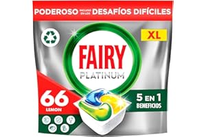 Fairy Platinum Detersivo Pastiglie Lavastoviglie, Brillantante, 66 Capsule Lavastoviglie, Limone, con Sistema di Prelavaggio Integrato, Efficace nelle Sfide Difficili Contro lo Sporco
