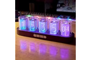 ONMDQS Nixie Tube Digital Clock with RGB LED Electronic Calendar Bedside Clocks Multicoloured 9 Display Modes Creative Retro for Home Bedroom Desk Decoration Gift (black)