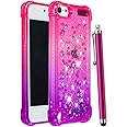 CAIYUNL for with iPod Touch 7th Generation Case, Touch 6th/5th Generation Case for Girls Women Kids, Glitter Bling Sparkle Shiny Liquid Floating Clear TPU Protective Cover for iPod 7/6/5 -Pink/Purple