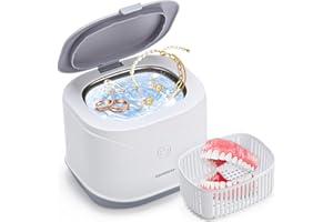 FQuanmap Ultraschallreinigungsgerät für Zahnprothesen 46KHz Tragbarer Ultraschallreiniger 220ML für Schmuck, Zahnprothesen, Retainer, Mundschutz, Aligner und anderes zahnärztliches Zubehör