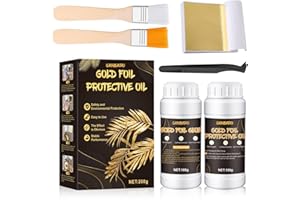 ALLONY Kit Feuille or, Feuilles d'or et Feuilles de Métal, Feuille d or et Colle, Feuille d'or 100 Pièces, Comprend 100 ml Colle et 100 ml Peinture Protectrice Base d'Eau, Utilisé pour l'Artisanat