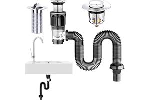 AIVORO Égouttoir de Bonde de Lavabo: Siphon Lavabo Extensible Bonde De Lavabo - Filtre Kit de Vidange de Lavabo Résistant Aux Odeurs Extensible de 440-955 mm pour La Salle de Bain, Cuisine (Noir)