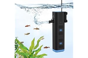 fishkeeper Aquarium Filter, Adjustable 500L/H Aquarium innenfilter für 30L-120L Aquarien, 4-in-1 Aquarium Pumpe mit Filter, Sauerstoff, Wavemaker, Filterschwamm (6W(500L/H,≤120L))